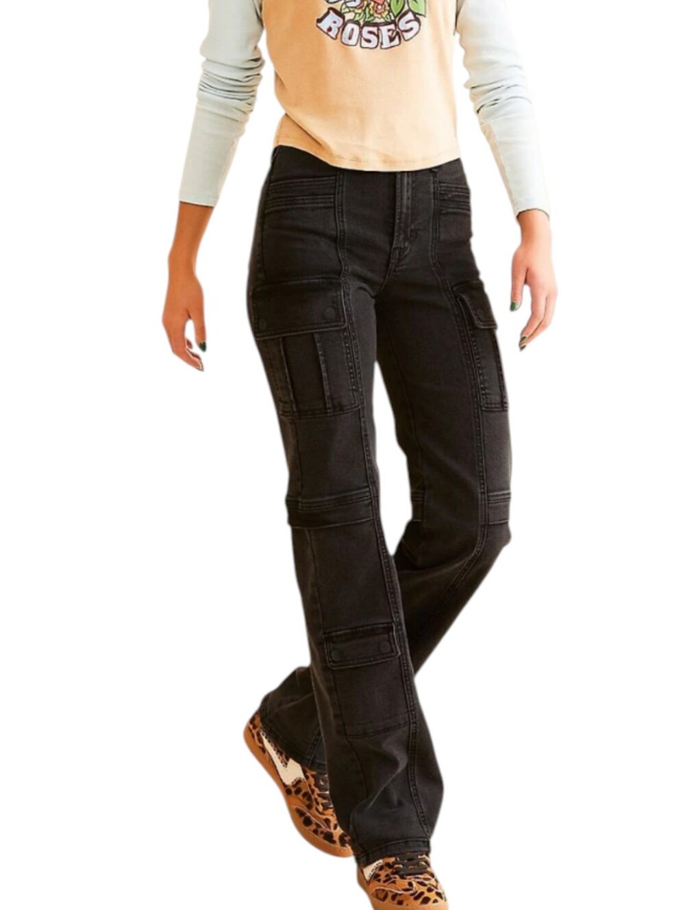 HIDDEN Ella Classic Straight Stretch Cargo Jeans High Rise Piecing W25 L32